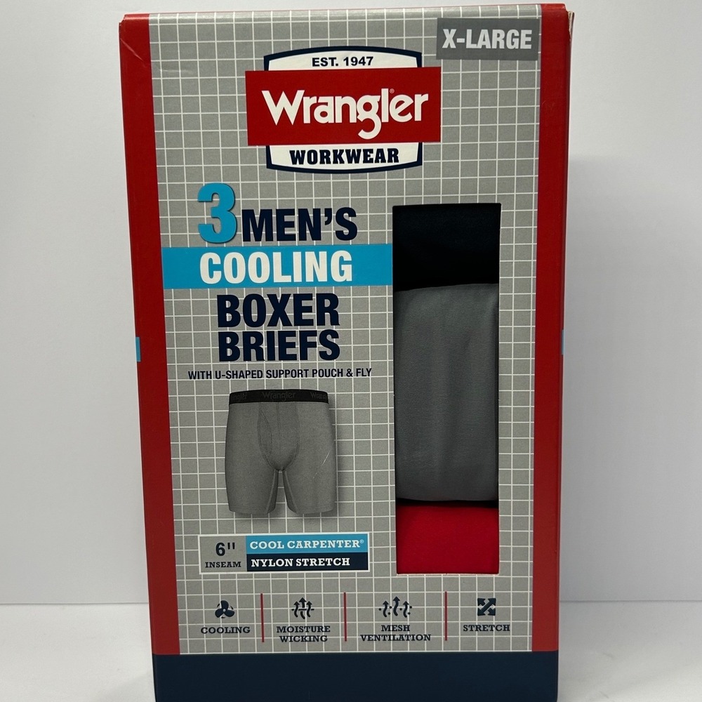 Wrangler Workwear 3 Pack Mens Cooling Boxer Briefs XL 6" Inseam Nylon Stretch